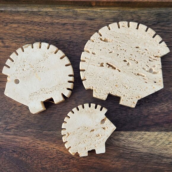 RARE 70s Fratelli Mannelli Hedgehog In Cream Travertine MCM Italy Set 3 Sm Md Lg - Picture 12 of 15